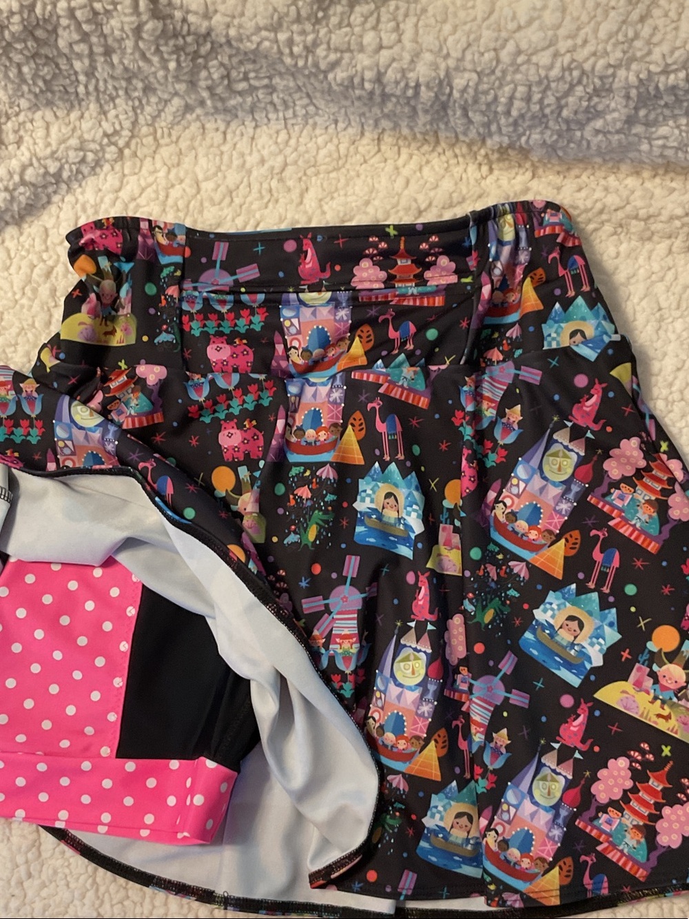 Custom “Small World” Sparkle Skirt with Polka Dot Cuffs and Pockets
